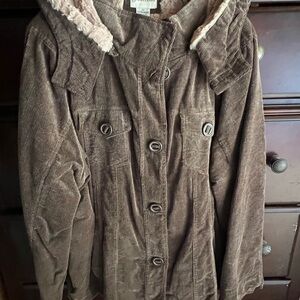 St. John’s Bay Brown Corduroy Coat with Faux Fur Lining – Size 3X
